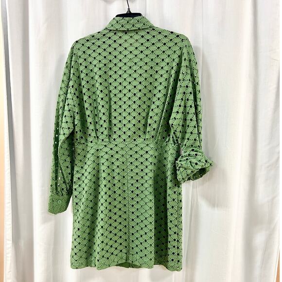 Sandro Shera Long Sleeve ButtonFront Lace Shirt Mini Dress Green Women's Medium - Picture 9 of 9
